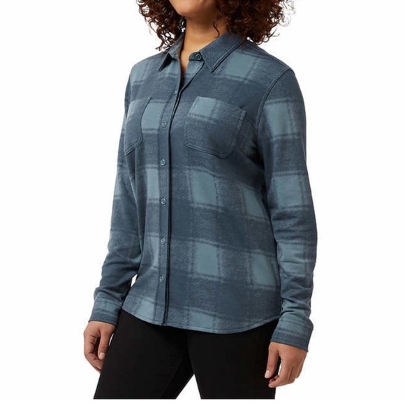 32 Degrees Ladies' Cozy Knit Button-Up Shirt Goblin Blue Size Small - Picture 2 of 11